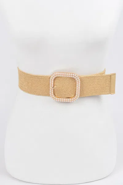 Fashnzfab Weaved Pearl Buckle Belt In Brown