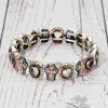 Fashnzfab Western Boho Vintage Metal Open Heart Embossed Cross Charm Beaded Stretch Bracelet In Multi