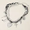 Fashnzfab Western Boot Geart Flower Cross Horn Charm Station Beads Pearl Leopard Fabric Chain Layered Necklace In Multi