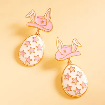 Fashnzfab Western Bunny Hat Easter Egg Drop Dangle Earrings In Pink
