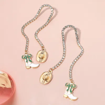 Fashnzfab Western Chic Crystal Chain Cowboy Boot Hat Drop Earrings In Multi