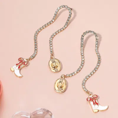 Fashnzfab Western Chic Crystal Chain Cowboy Boot Hat Drop Earrings In Silver