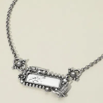 Fashnzfab Western Cowboy Boot Frame Howlite Stone Bar Pendant Necklace In Metallic