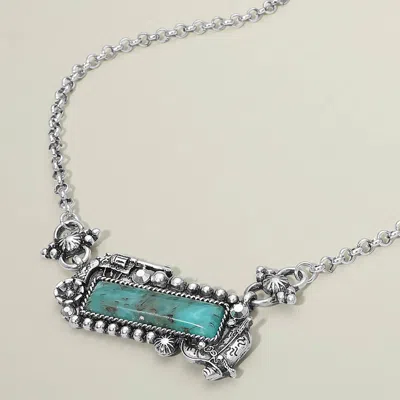 Fashnzfab Western Cowboy Boot Frame Turquoise Stone Bar Pendant Necklace In Metallic