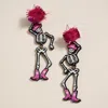 Fashnzfab Western Cowboy Halloween Pom Pom Skeleton Earrings - Hot Pink In Multi