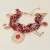 Fashnzfab Western Cowboy Hat Boot Charm Station Fabric Chain Bracelet Burgundy, Gold In Multi