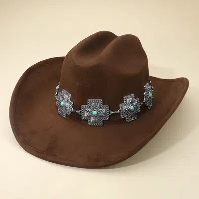 Fashnzfab Western Cross Concho Band Cowboy Fedora Hat In Brown