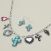 Fashnzfab Western Cross Heart Charm Station Necklace In Multi
