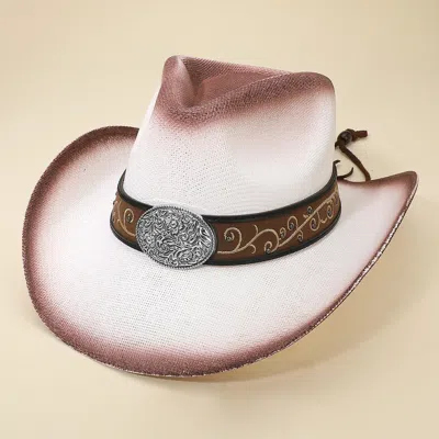 Fashnzfab Western Flower Vine Embossed Oval Concho Buckle Band Cowboy Fedora Hat In Pink