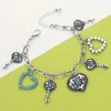 Fashnzfab Western Heart Key Charm Station Bracelet Silver Burnished, Turquoise In Multi