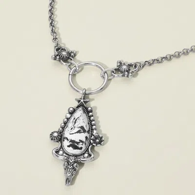 Fashnzfab Western Howlite Teardrop Stone Steer Head Pendant Necklace In Transparent