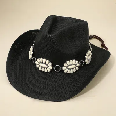 Fashnzfab Western Linked Concho Band Cowboy Fedora Hat In Black