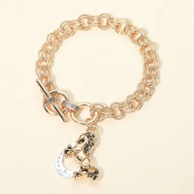 Fashnzfab Western Metal Running Horse Charm Toggle Bracelet In Silver