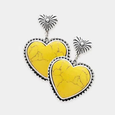 Fashnzfab Western Natural Stone Heart Dangle Earrings In Yellow