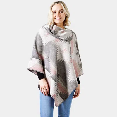 Fashnzfab Western Pattern Poncho In Gray