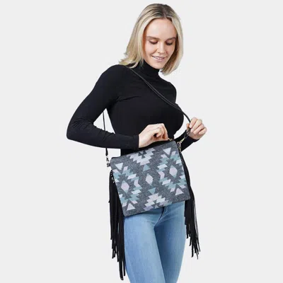 Fashnzfab Western Pattern Tassel Crossbody / Clutch Bag In Gray