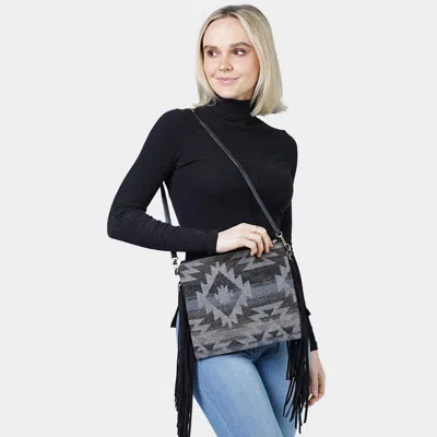 Fashnzfab Western Pattern Tassel Crossbody / Clutch Bag In Gray