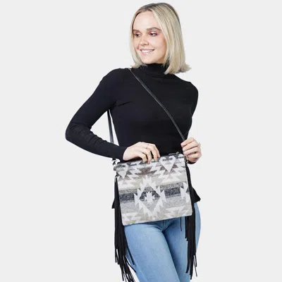 Fashnzfab Western Pattern Tassel Crossbody / Clutch Bag In White