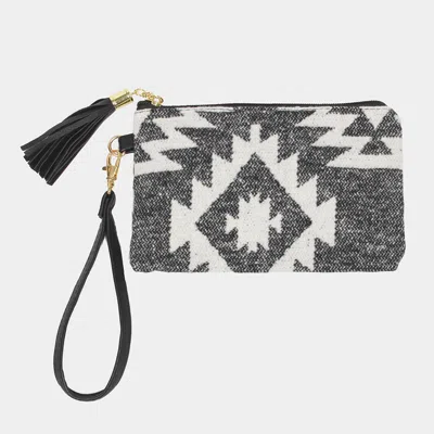 Fashnzfab Western Print Wristlet Pouch Bag In Black