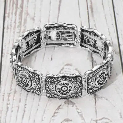 Fashnzfab Western Shotgun Shell Embossed Vintage Stretch Bracelet Silver Burnished In Metallic