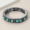 Fashnzfab Western Square Stone Studded Stretch Bracelet Silver Burnished, Turquoise In Multi