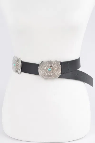 Fashnzfab Western Style Belt With Turquoise In Neutral
