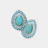 Fashnzfab Western Teardrop Turquios Stone Cluster Pointed Stud Earrings - Silver Burnished, Turquoise In Blue