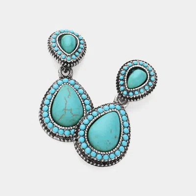 Fashnzfab Western Teardrop Turquois Stone Cluster Dangle Earrings In Blue