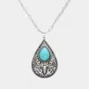 Fashnzfab Western Teardrop Turquoise Stone Pointed Teardrop Plate Pendant Necklace In Metallic