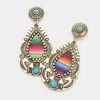 Fashnzfab Western Turquiose Stone Pointed Rainbow Teardrop Dangle Earrings In Multi