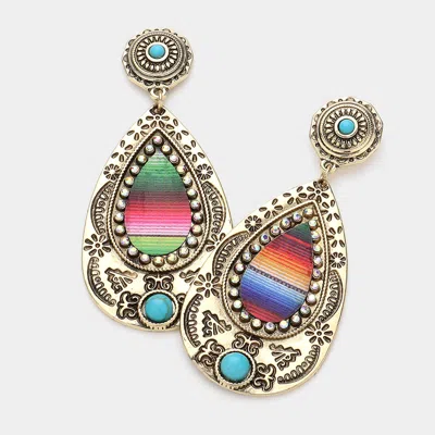 Fashnzfab Western Turquiose Stone Pointed Rainbow Teardrop Dangle Earrings In Multi