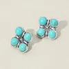 Fashnzfab Western Turquoise Bead Cluster Stud Earrings - Silver Burnished, Turquoise In Multi