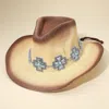 Fashnzfab Western Turquoise Stone Accent Cross Concho Buckle Band Cowboy Fedora Hat In Brown
