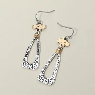 Fashnzfab Western Worn Metal Cross Open Long Teardrop Link Earrings In Multi