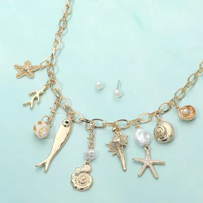 Fashnzfab Whimsical Coastal Charm Station Necklace In Multi