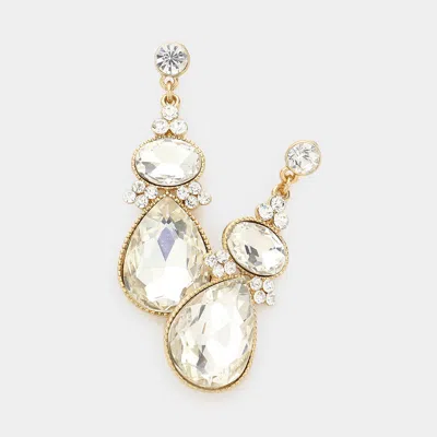 Fashnzfab Whimsical Crystal Droplet Dangle Evening Earrings - Gold