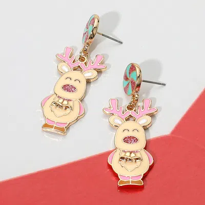 Fashnzfab Whimsical Cute Holiday Reindeer Dangle Earrings In Gold