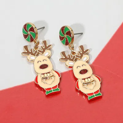 Fashnzfab Whimsical Cute Holiday Reindeer Dangle Earrings In Red
