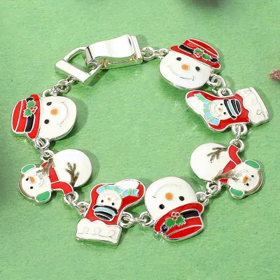 Fashnzfab Whimsical Enamel Snowman Link Magnetic Bracelet Multi, Silver