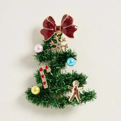 Fashnzfab Whimsical Pearl Bow Snowflake Charm Tinsel Christmas Tree Pin Brooch In Blue
