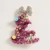 Fashnzfab Whimsical Pearl Bow Snowflake Charm Tinsel Christmas Tree Pin Brooch In Pink
