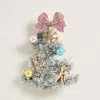 Fashnzfab Whimsical Pearl Bow Snowflake Charm Tinsel Christmas Tree Pin Brooch In Silver
