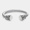Fashnzfab White Cats Eye Tip Cable Cuff Bracelet White In White
