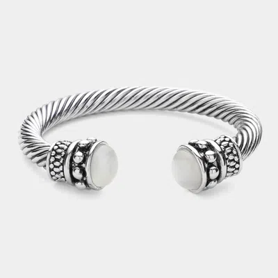Fashnzfab White Cats Eye Tip Cable Cuff Bracelet White