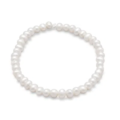 Fashnzfab White Cultured Freshwater Pearl Stretch Bracelet 4-5mm In Metallic