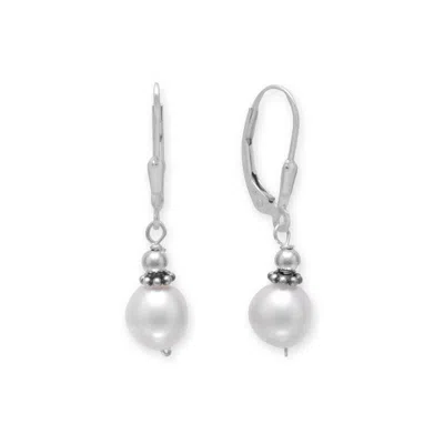 Fashnzfab White Cultured Freshwater Pearl With Bali Bead Lever Earrings In Pink