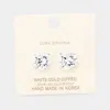 Fashnzfab White Gold Dipped 11mm Cubic Zirconia Round Stud Earrings In Metallic