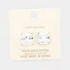Fashnzfab White Gold Dipped 11mm Cubic Zirconia Square Stud Earrings In White