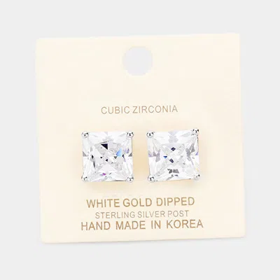 Fashnzfab White Gold Dipped 12mm Cubic Zirconia Square Stud Earrings In Multi