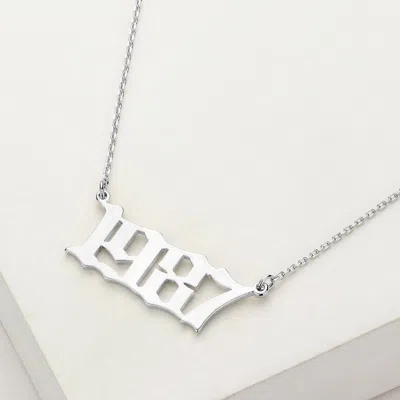 Fashnzfab White Gold Dipped 1987 Birth Year Plate Pendant Necklace In Metallic